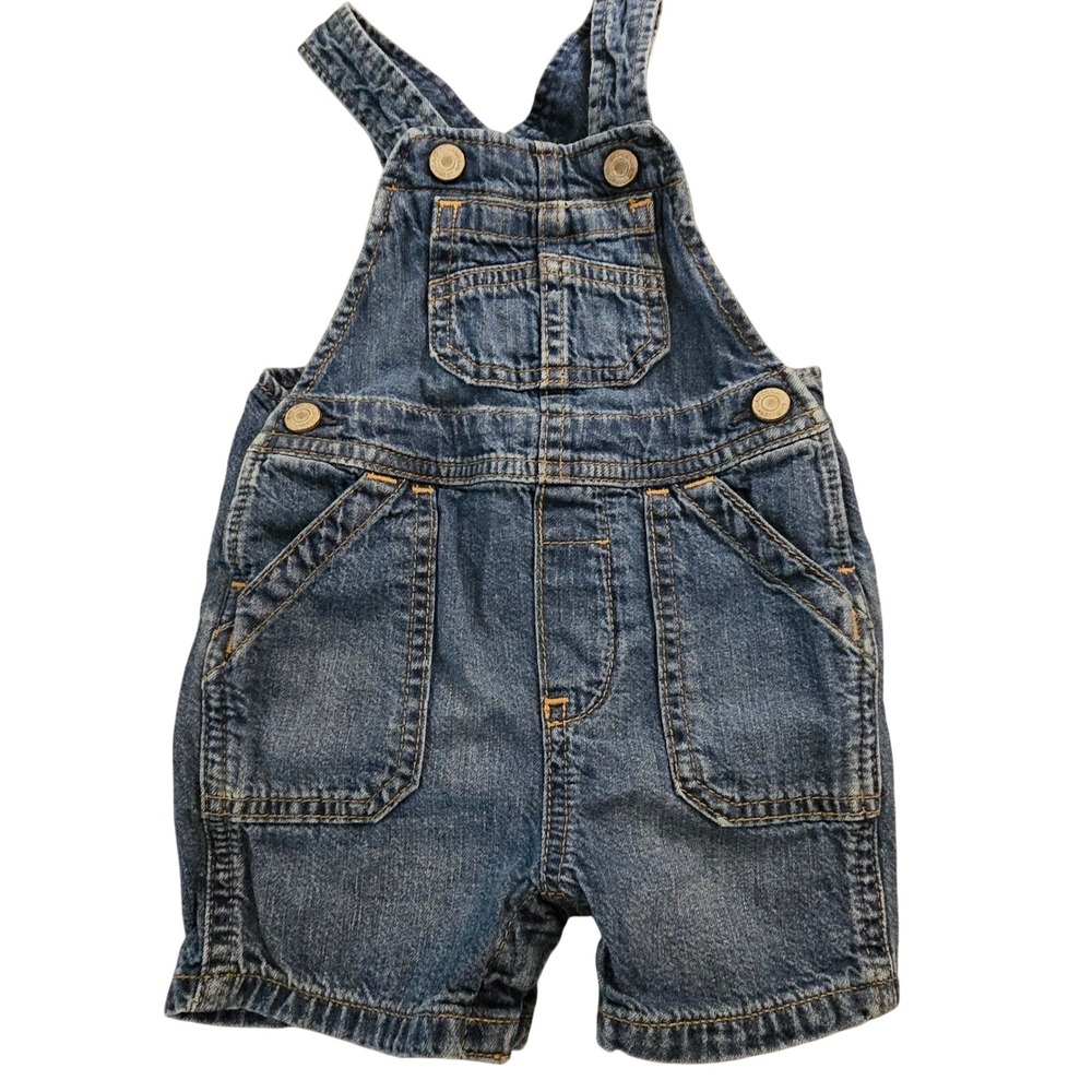 Baby Gap Denim Shortall Overalls Blue Medium Wash Organic Cotton 6-12 Months
